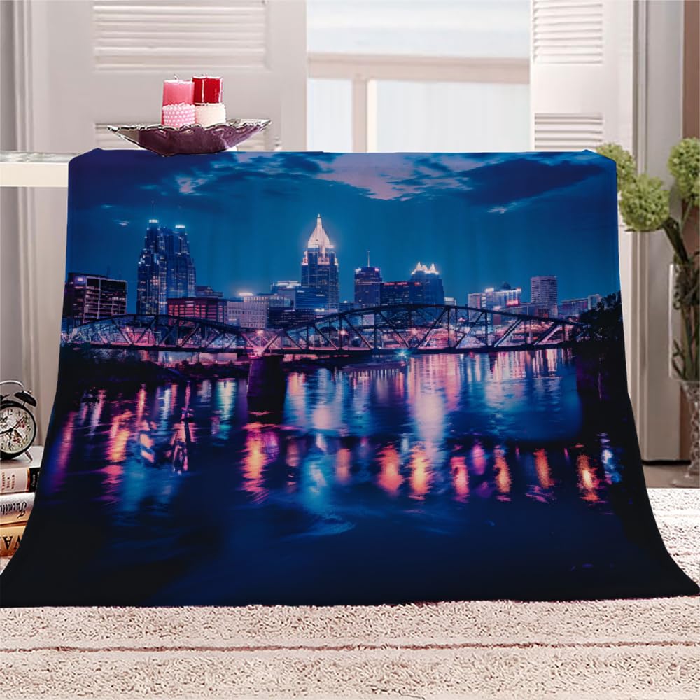 PAOABIU City Pittsburgh Blanket Throw, Bridge Reflection Throw Blanket for Couch, Night View Breathable Warm Bed Throw, Dark Blue Lightweight Fleece Blanket Kids 30"x 40" Camping & Travel Blanket