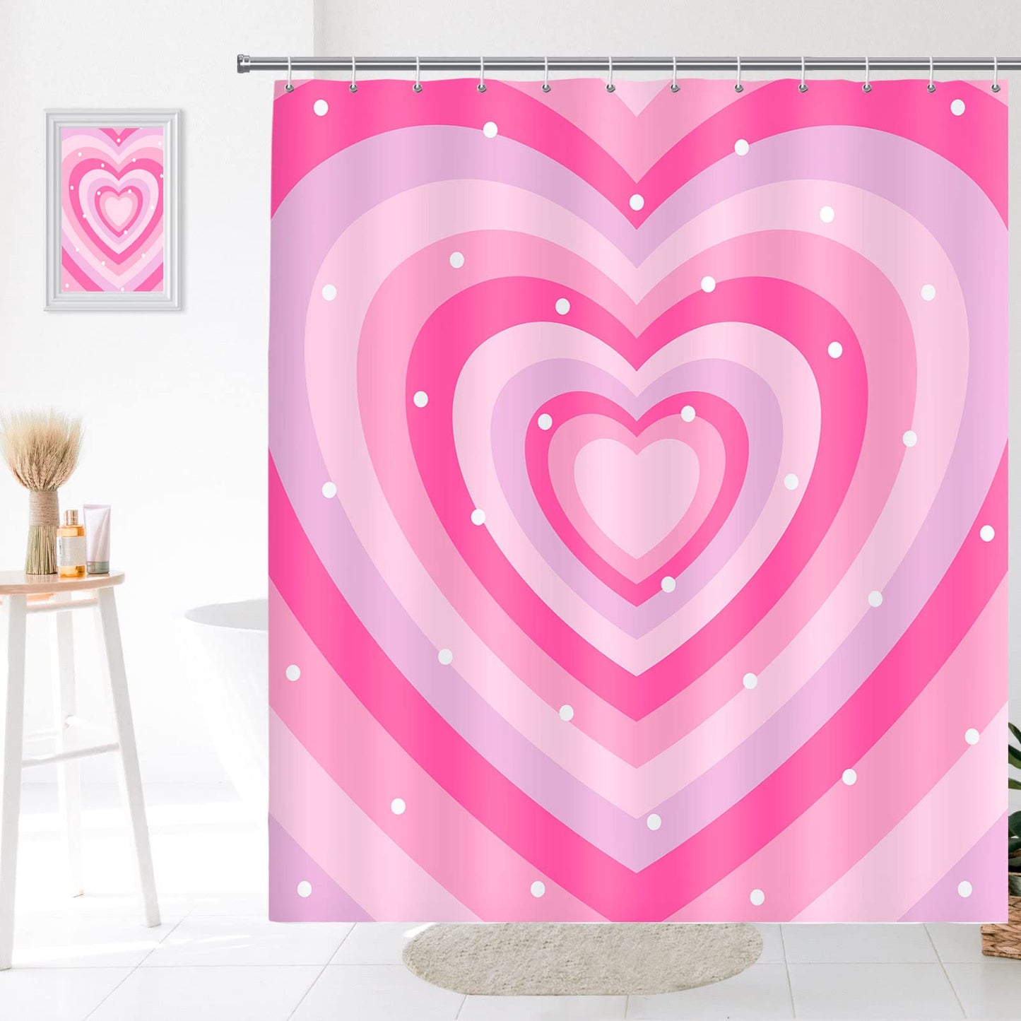 Seorsok Lovely Heart Shower Curtain Pink Modern Simple Home Tub Bathroom Curtain Decorative,Quick Dry Washable Durable Polyester Fabric 72" x 72"