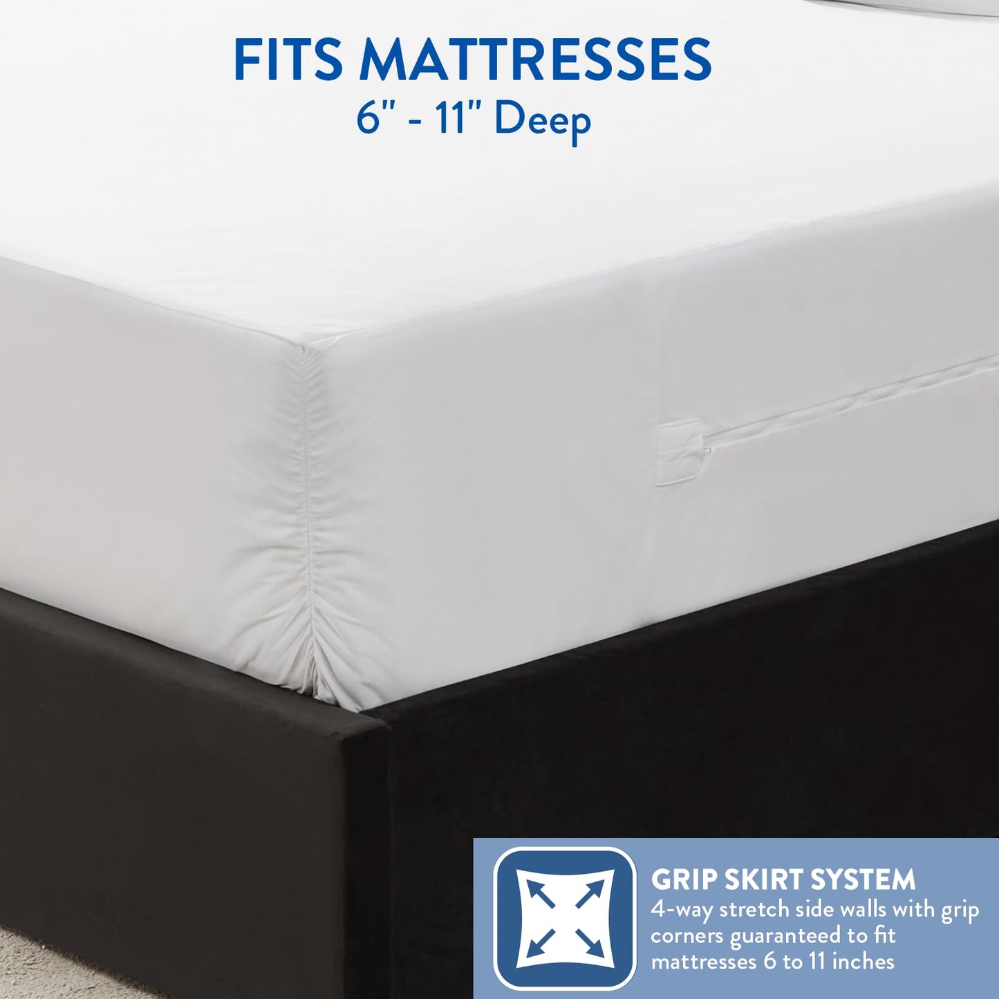 Surefit Freshguard Essential Queen Size Zipped Mattress Encasement, 100% Waterproof Top, Breathable & Quiet, Odor-Resistant Mattress Encasement, Fits 6"-11" Mattresses, Washable
