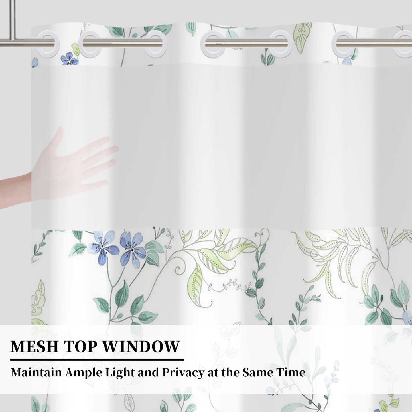 NAEMBCU No Hook Floral Shower Curtain with Snap in Liner 71x74 Inch