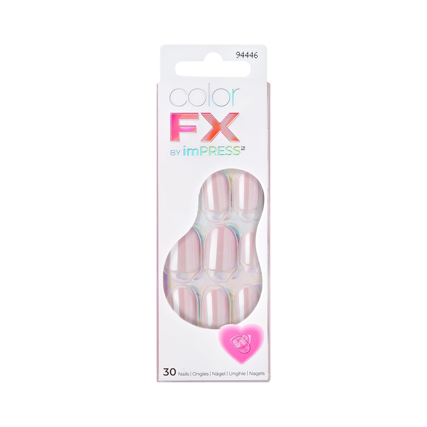 Kiss colorFX by Impress Valentine’s Day Press On Nails, 'Adorable', Pink Short Oval, IMPROVED adhesive, Up to 10-Day Hold, Nail Kit Includes 30 Fake Nails, Prep Pad, Manicure Stick, Mini Nail File