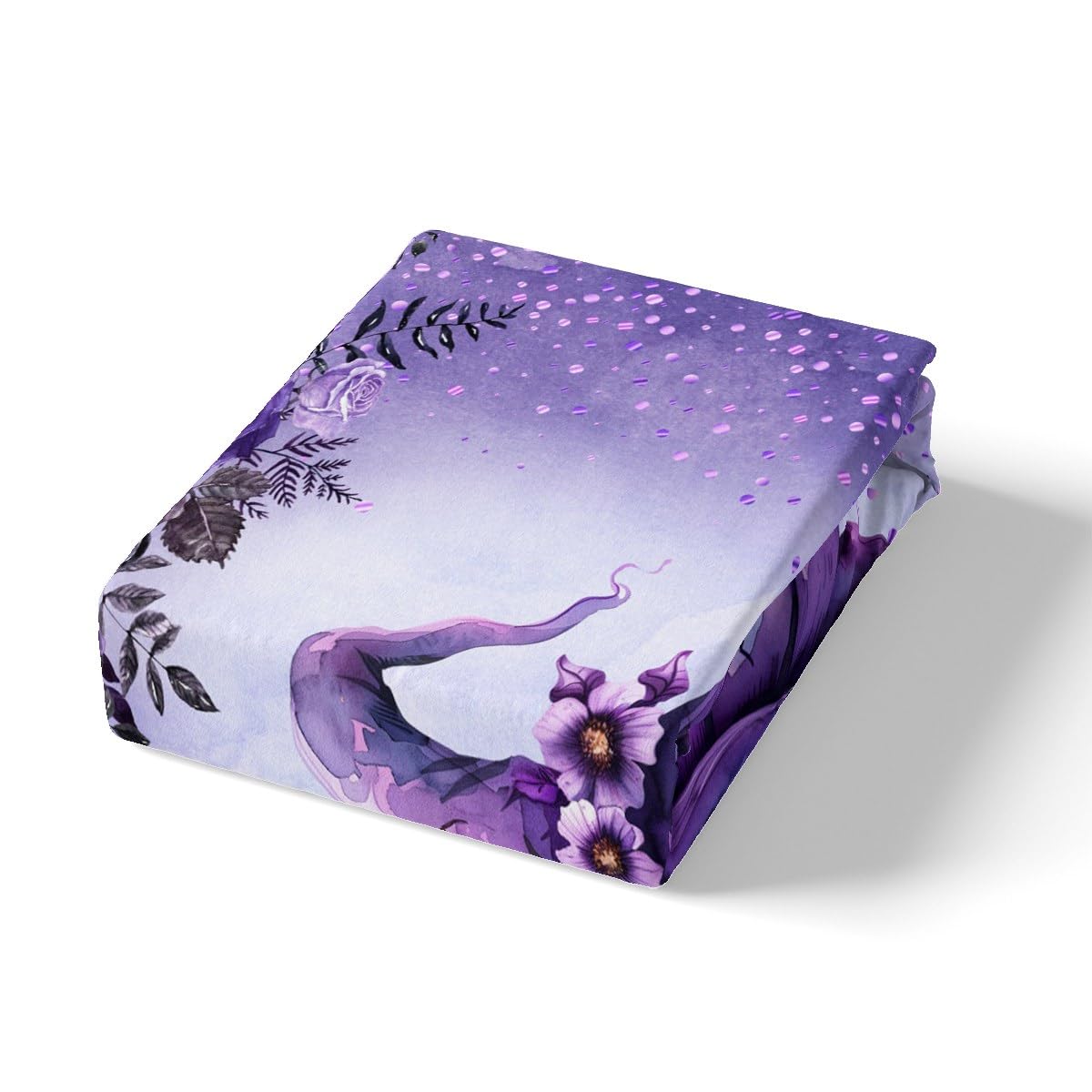 Castle Fairy Watercolor Flowers Fitted Sheet Set with 2 Pillowcase,Gothic Purple Halloween Theme Microfiber Mattress Cover,Pumpkin Lantern Bed Cover Queen Size