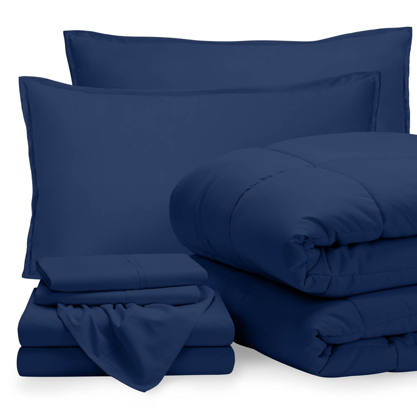 Bare Home Bed-in-A-Bag 7 Piece Comforter & Sheet Set - King - Goose Down Alternative - Ultra-Soft 1800 Premium - Bed Set (King, Dark Blue/Dark Blue)