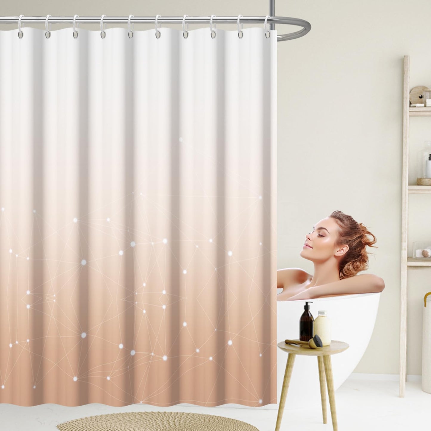 GICDSU Peach Pink and White Ombre Shower Curtain, Cloth Waterproof Geometric Shower Curtains Set for Bathroom, Machine Washable Bathroom Curtain with 12 Hooks, 72x72 Inches