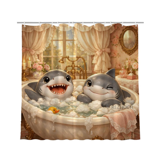 REZHOCH Funny Cute Shark Shower Curtain 72x72Inch,Waterproof Fabric Home Bathroom Decor,Animal Bathtub Bubble Bath,Victorian Vintage Style Kids Girl Bath Curtain with Hooks
