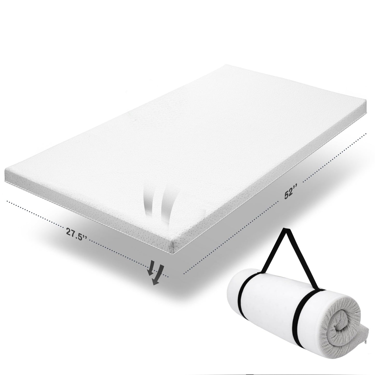 Organic Cotton Covered Toddler Mattress Topper | Ventilated 2-Inch Memory Foam CertiPUR-US Topper Pad, Waterproof & Washable Cover for Toddler Bed, Soft Padding Nonslip Bottom Travel Strap, 52x27.5x2