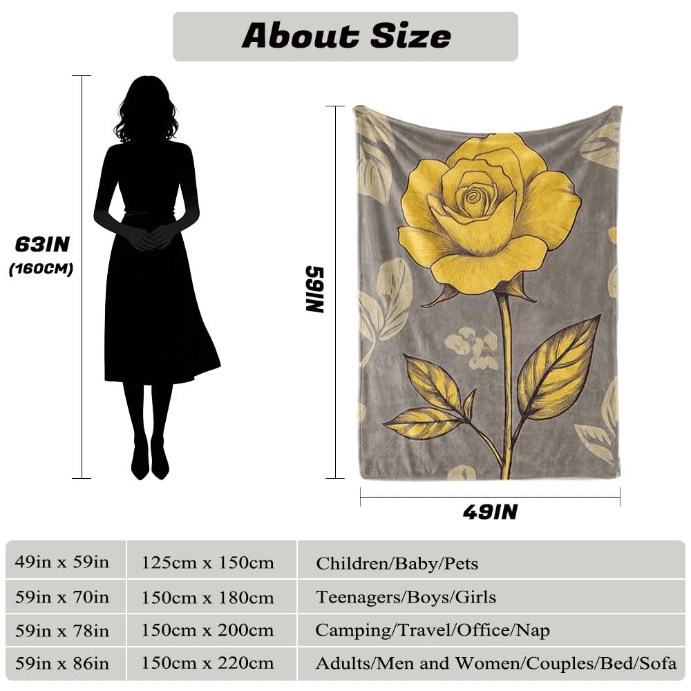 HUNXIAOJ Flower Print Blanket Rustic Floral Throw Blanket Floral Bedding Country Flower Decor Warm Soft Flannel for Bed Sofa Couch (49in x 59in)