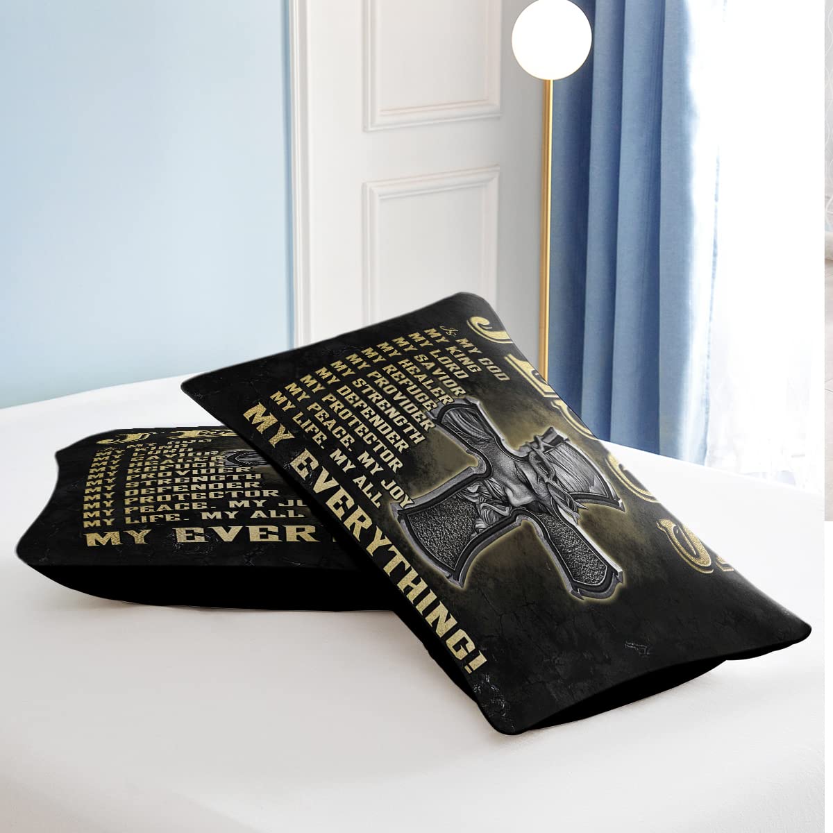 SOULZZZ Jesus Cross Print Comforter Cover Set Religious Christian God Cross Duvet Cover King, Western Culture Exotic Savior Bedding 1 Duvet Cover with 2 Pillowcases