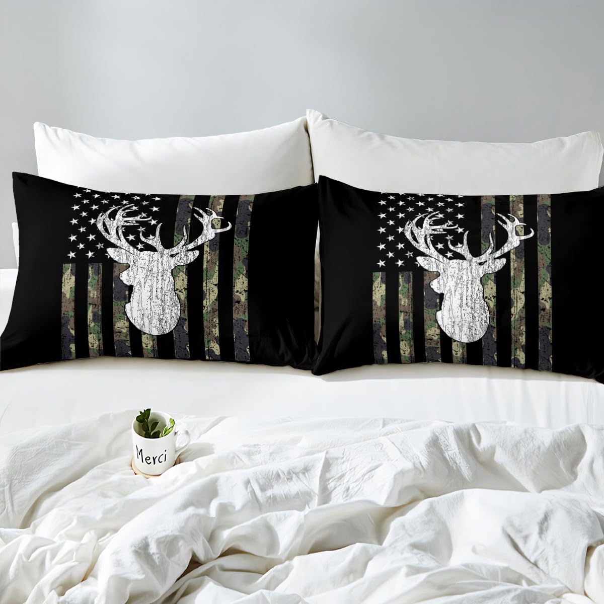 American Flag Sheet Set Deer Hunting Camo Bedding Set Military Camouflage Bed Sheets King for Kids Boys Teens Man,Western Rustic Farmhouse Stars Stripes Fitted Sheet Army Green Flat Sheet 3 Piece