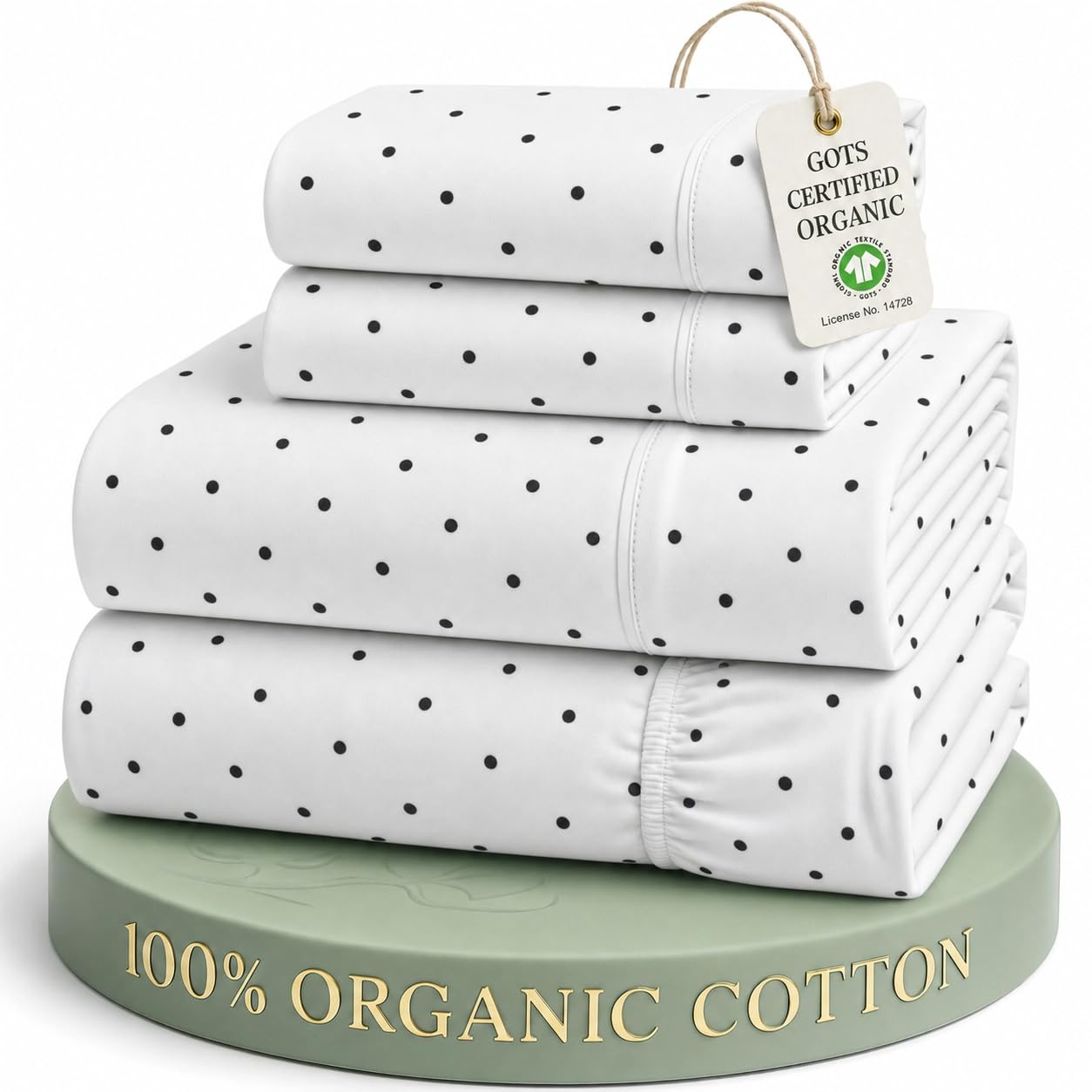 LANE LINEN Queen Size Sheets Deep Pocket 100% Organic Cotton GOTS Certified Percale Weave Deep Pocket 4 Piece Soft Breathable Cooling Lightweight All Season Machine Washable Crisp - Polka Dot-Black