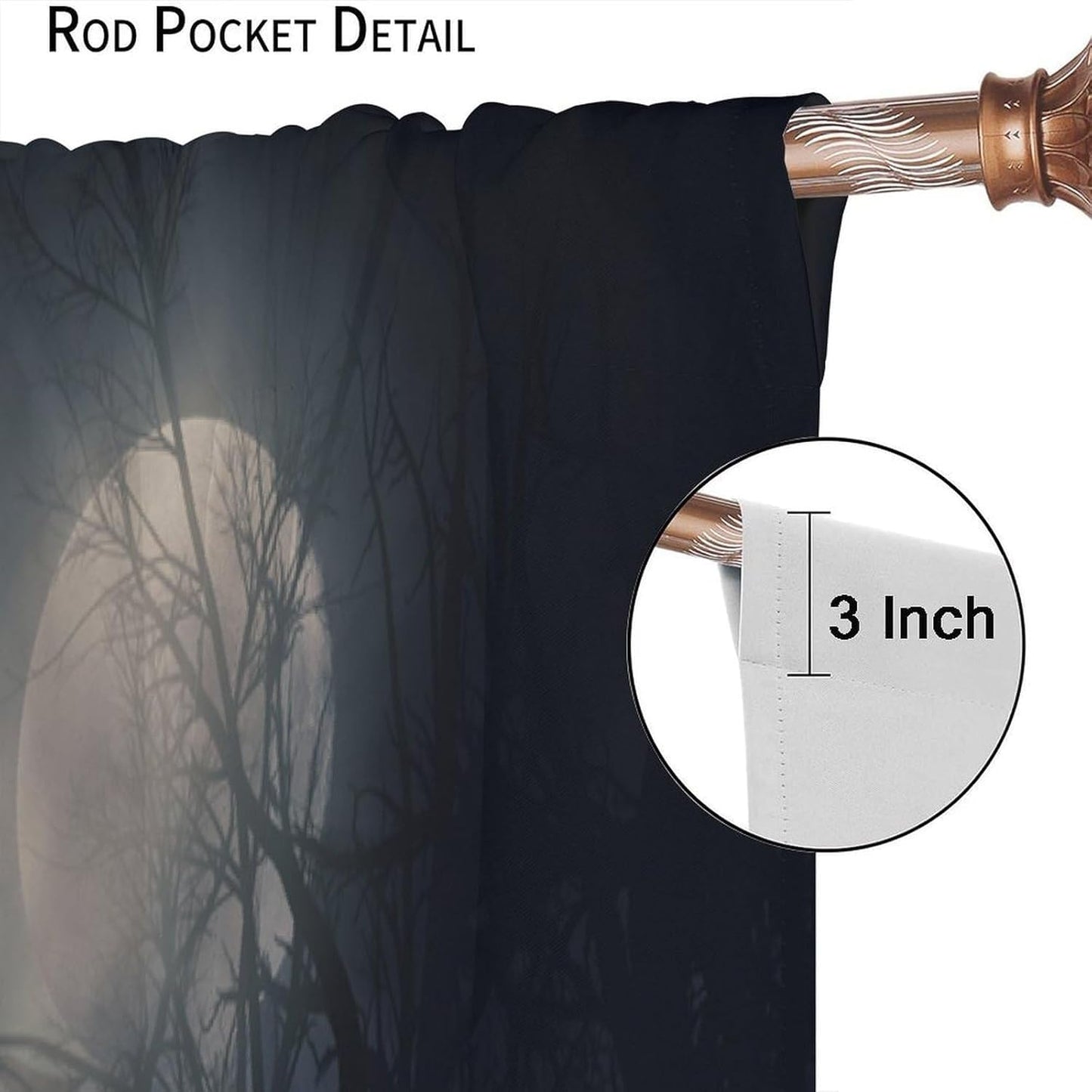 HZOHNAGO Gothic Curtains Rustic Gloomy Misty Crow Branch Moon Blackout Print Rod Pocket Window Drapes for Bedroom Living Room 42x45in