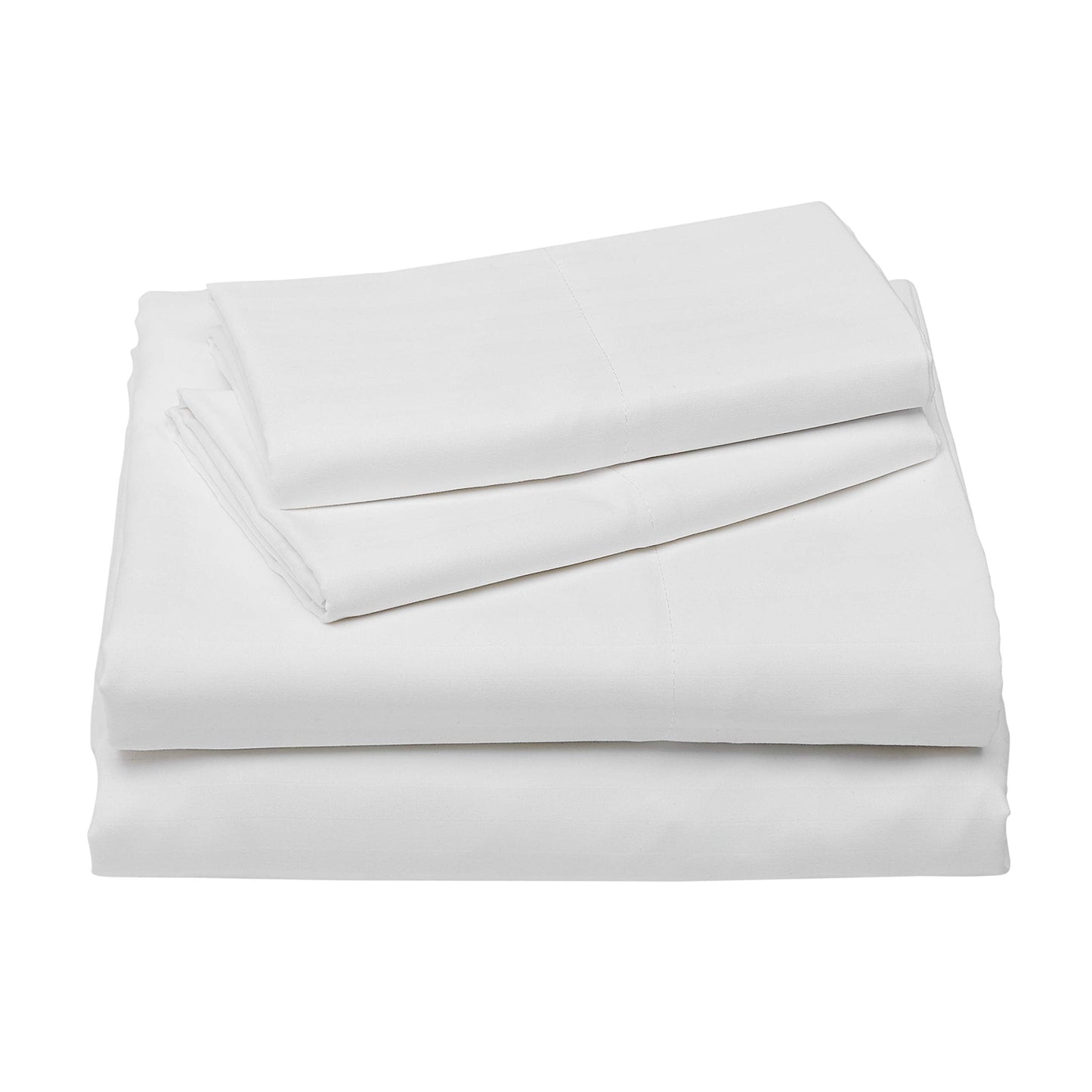 Amazon Basics Soft, Breathable, Wrinkle-Free Microfiber 4-Piece Bed Sheet Set, Full Size, Bright White Striped