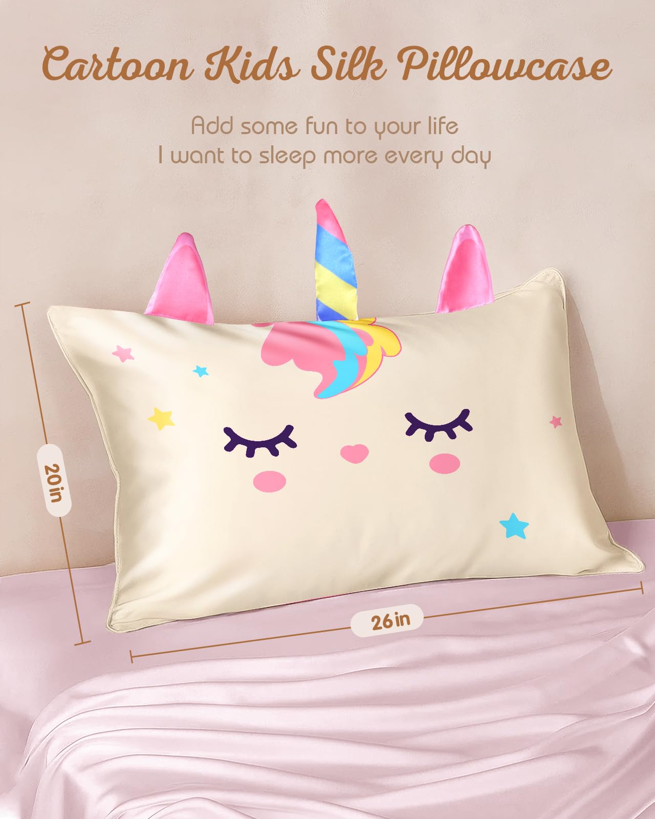 Miss Adola Kids Pillowcases Standard Size 20"x26" - Cute Cartoon Soft Breathable Silk Pillow Cases for Hair and Skin with Hidden Zipper for Girls Fun Kawaii Design for Bedding, White Unicorn