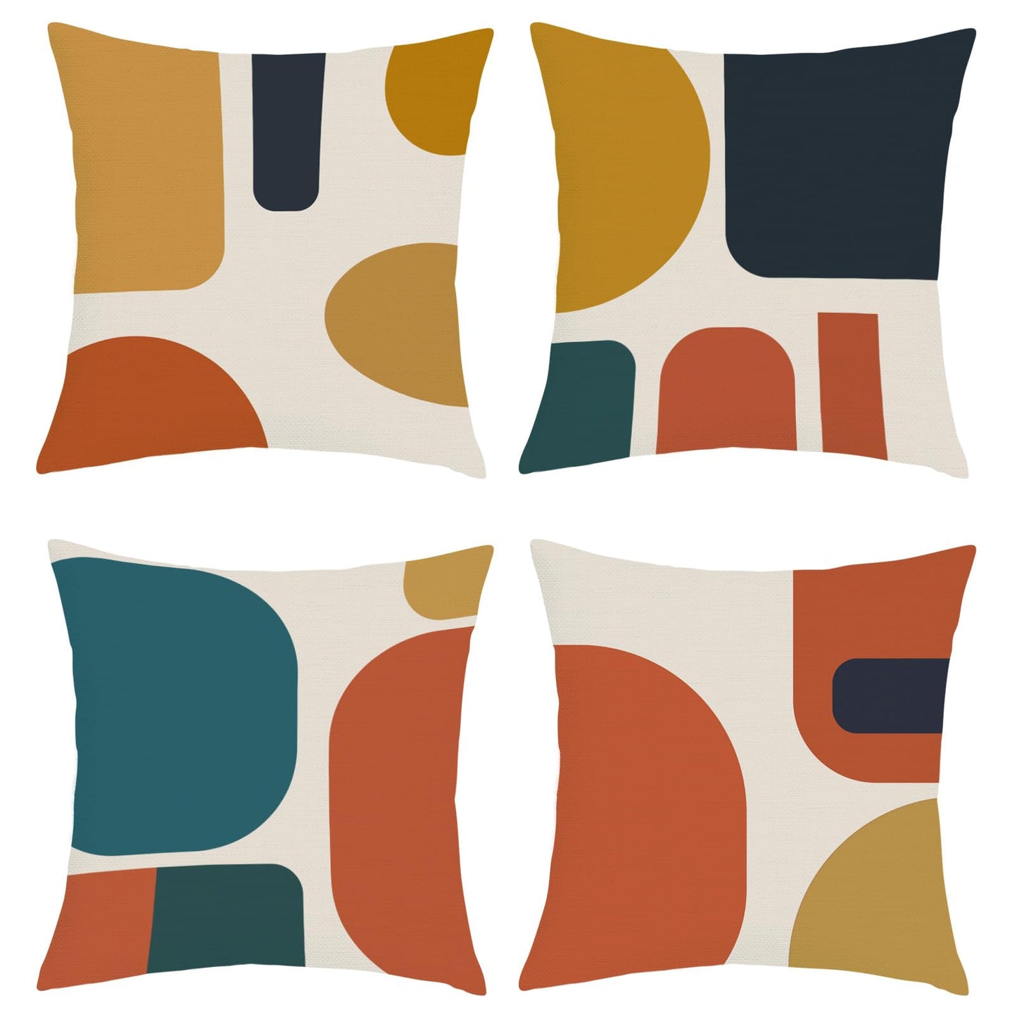 Joymaison Boho Abstract Geometric Throw Pillow Covers 18x18 Inch Set of 4 Orange Mid Century Modern Retro Cushion Covers Home Decor for Couch Cushion Cases