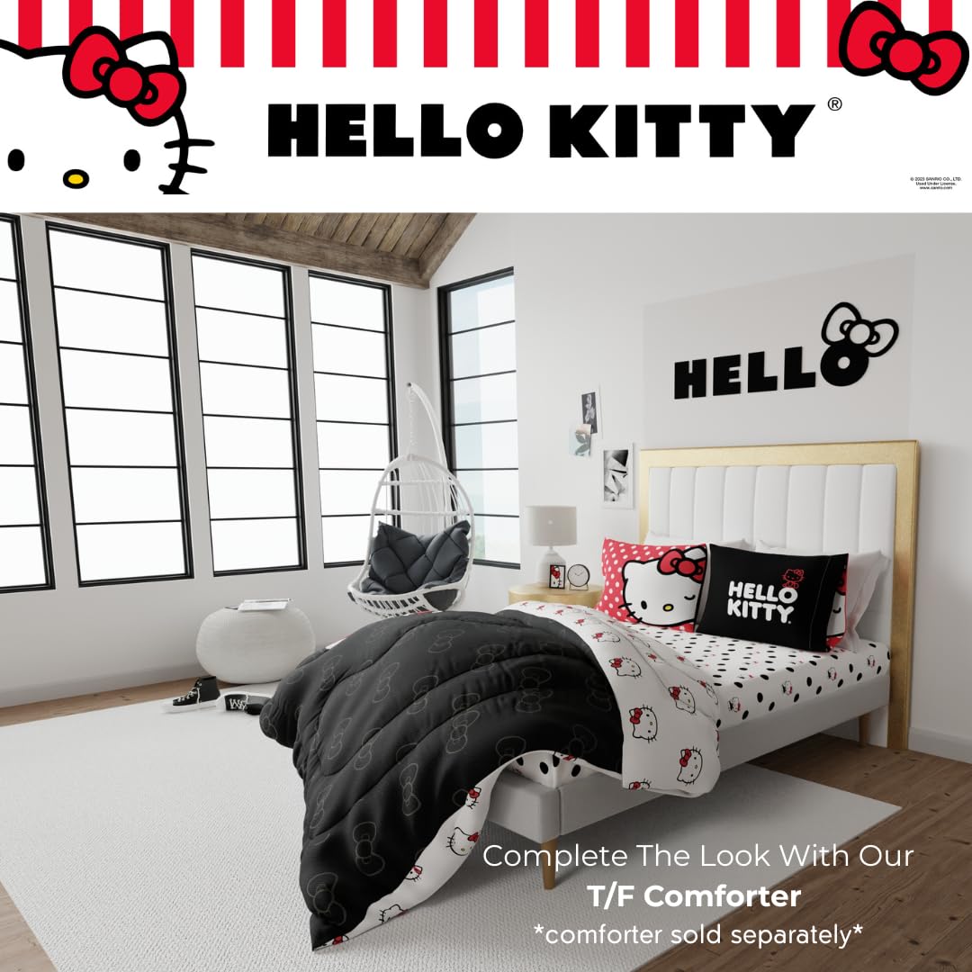Collectibles Hello Kitty Polka Dot Bedding Super Soft Microfiber 4 Piece Full Sheet Set, (Officially Licensed Product) by Franco
