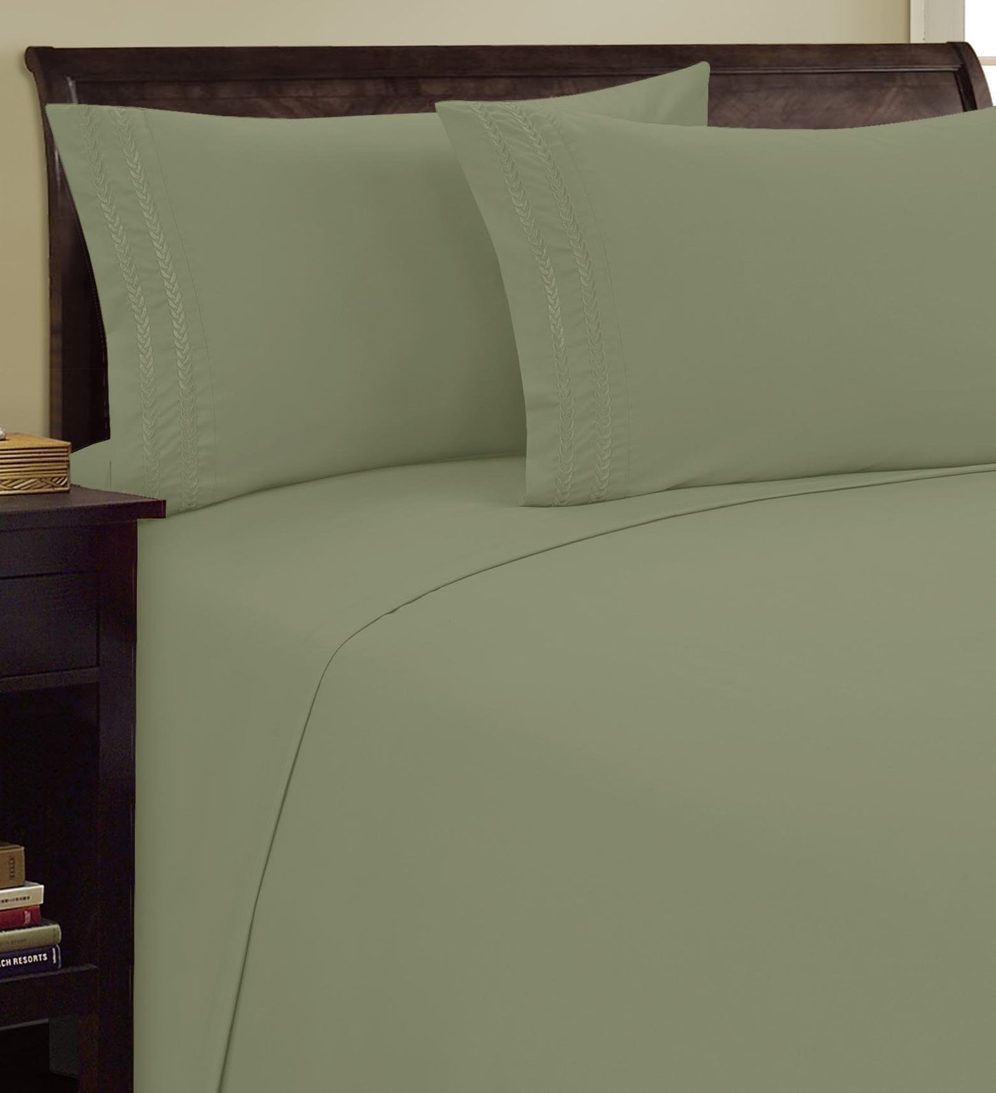 Elegant Comfort 1800 Premier Chain Design Hotel Quality Luxurious Silky Soft Wrinkle & Fade Resistant 4 pc Sheet Set, Deep Pocket Up to 16" Queen Green
