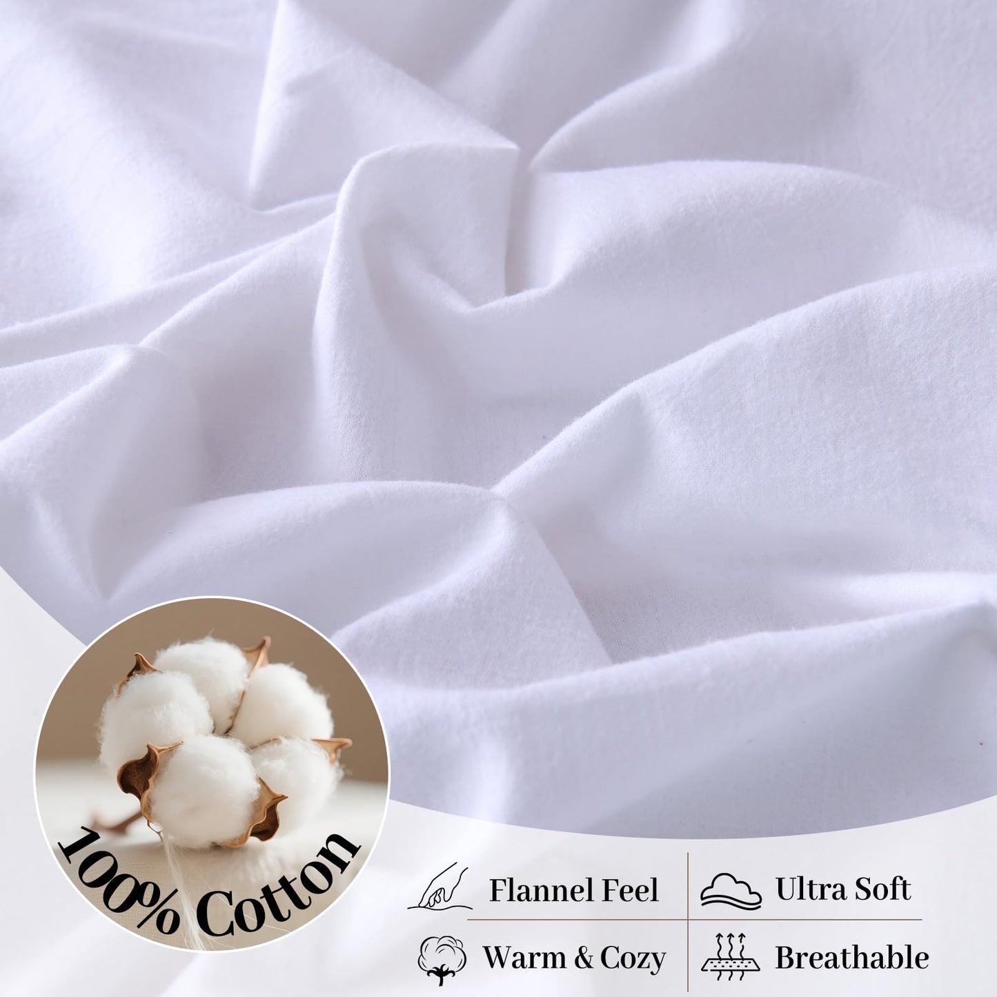 LANYETON 100% Cotton Flannel Fitted Sheet Only, Ultra Soft Cozy Warm Fitted Bottom Sheet for All Season, 16" Deep Pocket, White, King