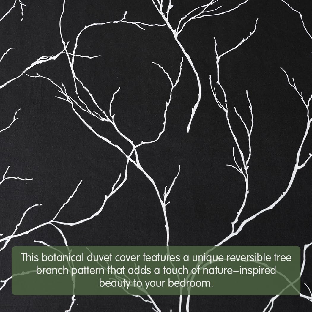Lekesky Reversible Duvet Cover King Size, Black White Branch Comforter Cover King 3pcs Microfiber Botanical Bedding Set with Zipper Closure Corner Ties