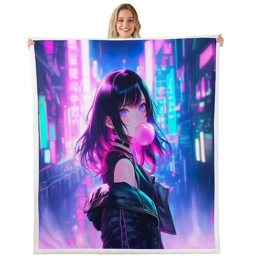 Erosebridal Anime Girl Throw Blanket Twin Size, Kawaii Japanese Anime Sherpa Blanket for Kids Boys Teens Adult Women, Cartoon Girl Fleece Japan Animation Bedroom Decor, Machine Washable