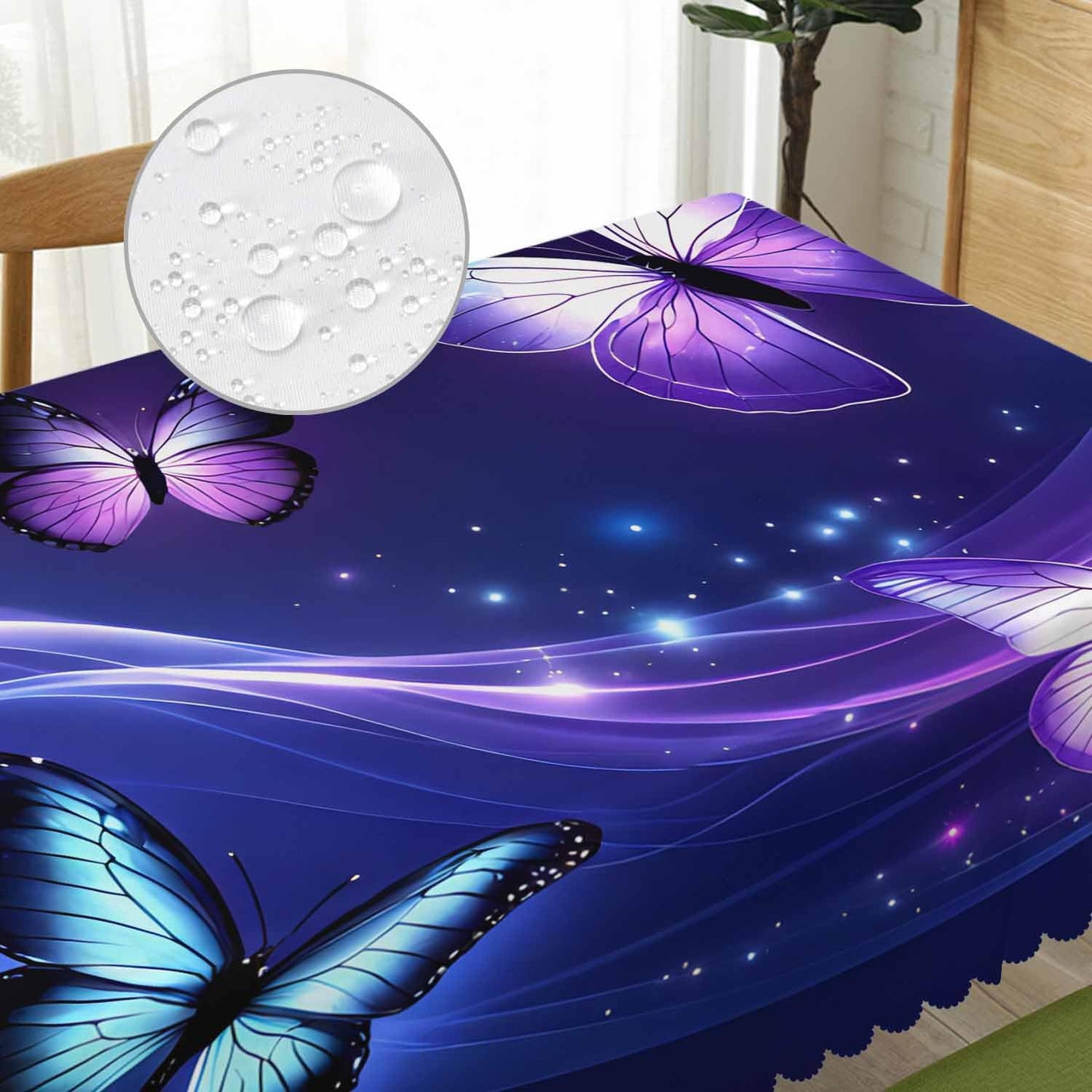Beabes Butterfly Kitchen Tablecloth Glowing Butterflies Purple Indoor Outdoor Table Cover Anti-Oil Table Cloths for Wedding Banquet Dinner Tablecloths, 52x70 Inch(4-6 Seats)