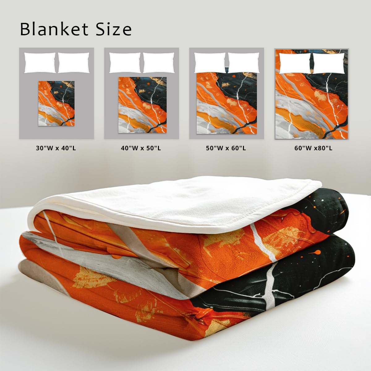 HUNXIAOJ Orange Blanket Throw for Couch Bed Abstract Print Blanket Soft Flannel Bedding Modern Bedroom Home Decor (49"x59")