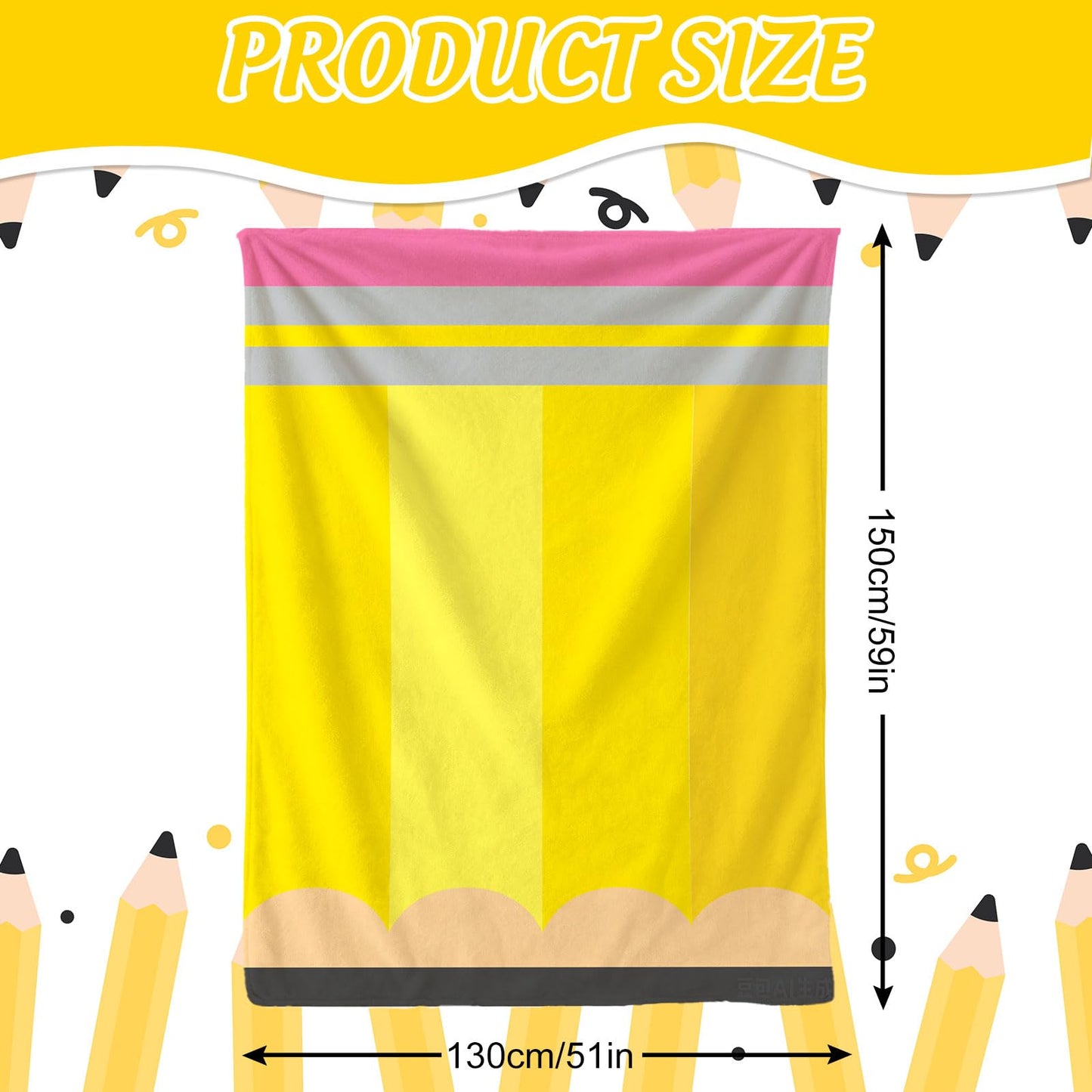 JarThenaAMCS Back to School Blanket Throw Blanket Soft Yellow Pink Pencil Plush Blankets for First Day of School Party Home Office Decor, 50 x 60 Inch