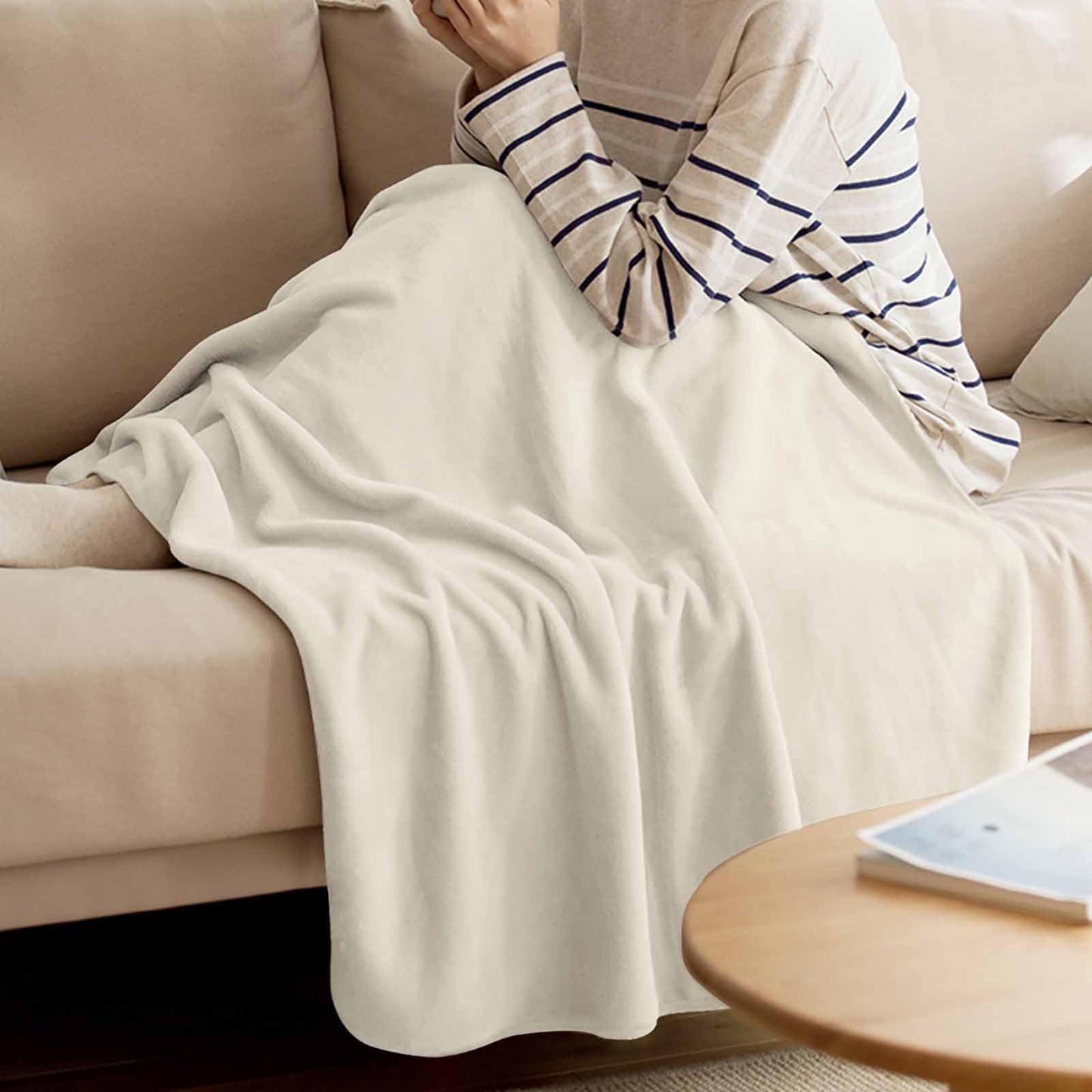 Colored Fleece Throw Blanket | Fuzzy, Soft, Warm, Cozy, Reversible Blanke Cream Colour Blanket for Bed Couch Sofa Chair 30 x 40 Inche