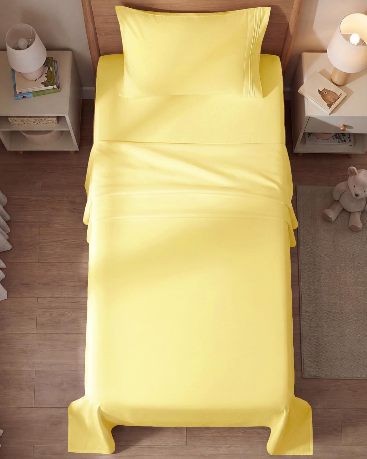 Twin Size 3 Piece Sheet Set - Comfy Breathable & Cooling Sheets - Hotel Luxury Bed Sheets for Women & Men - Deep Pockets, Easy-Fit, Extra Soft and Wrinkle Free Sheets - Yellow Oeko-Tex Bed Sheet Set