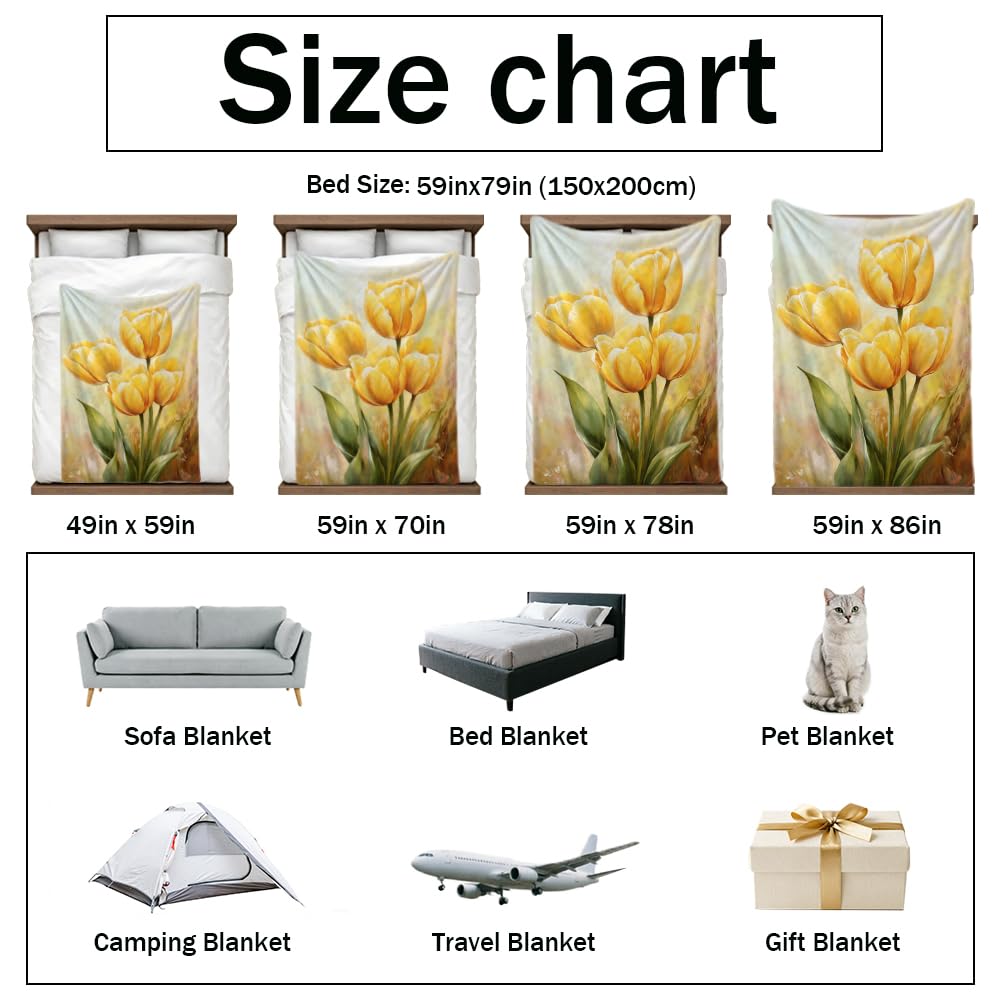 HUNXIAOJ Tulip Blanket Floral Throw Blanket Tulip Gifts for Women Rustic Flower Decor Floral Bedding Warm Soft Flannel for Girl Sofa Couch (49in x 59in)