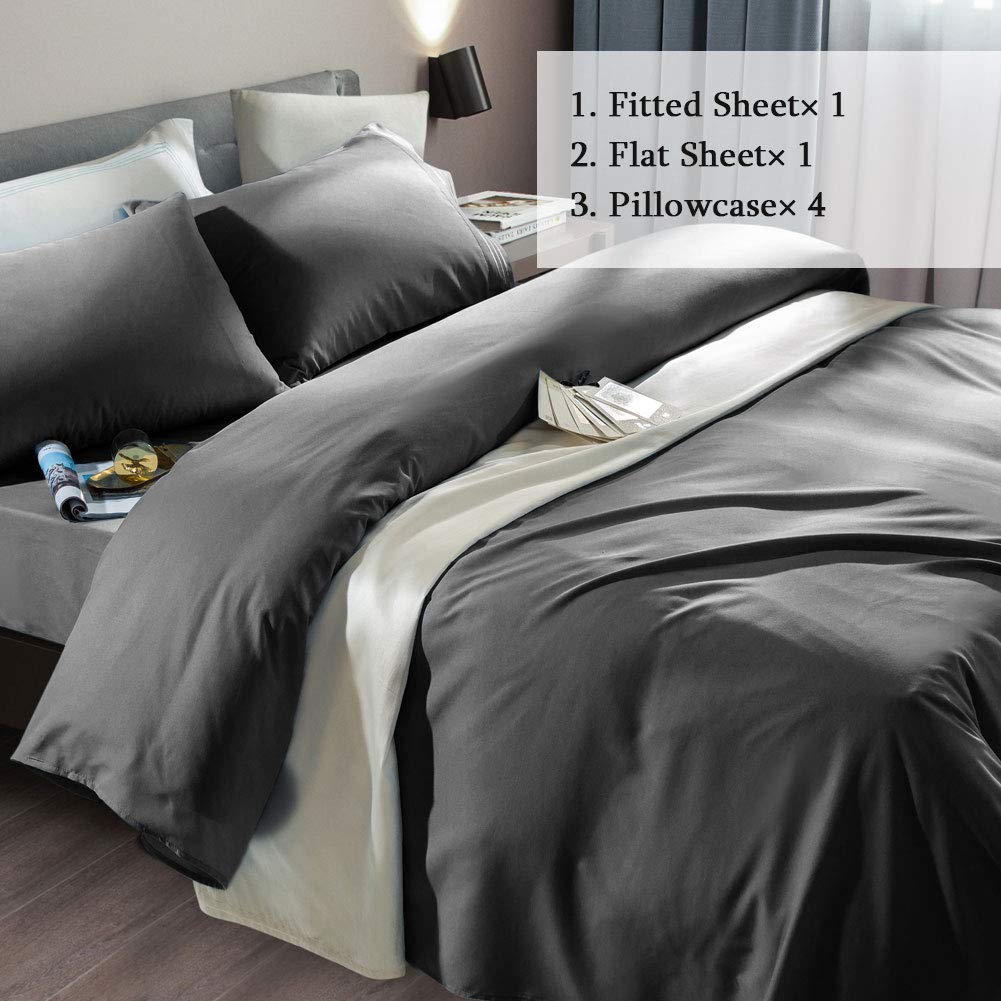 SONORO KATE Bed Sheet Set Super Soft Microfiber 1800 Series Luxury Egyptian Sheets Fit 18-24 Inch Deep Pocket Mattress Wrinkle-6 Piece (Dark Grey, Queen)