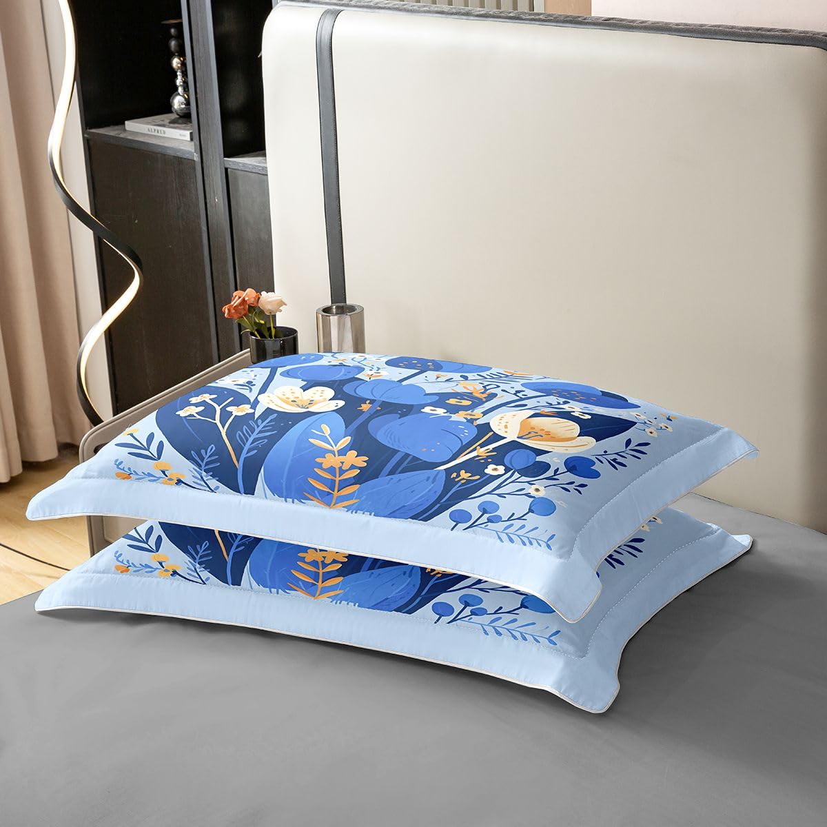 Erosebridal Spring Floral Bedding Set Full Blue Flowers 100% Cotton Duvet Cover Blue Botanical Garden Comforter Cover for Kids Girls Boys Adults Floral Branches Pastoral Bedclothes 3 Pcs