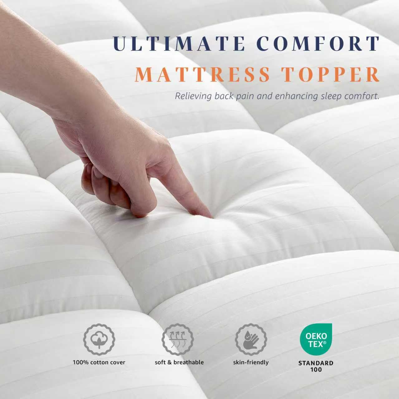 Queen Mattress Topper for Back Pain Relief, Ultra Soft Pillow Top Mattress Pad with 100% Breathable Cotton Top, 8-22" Deep Pocket Skirt, Cooling Quilted Mattress Protector (60 x 80 Inches, White)