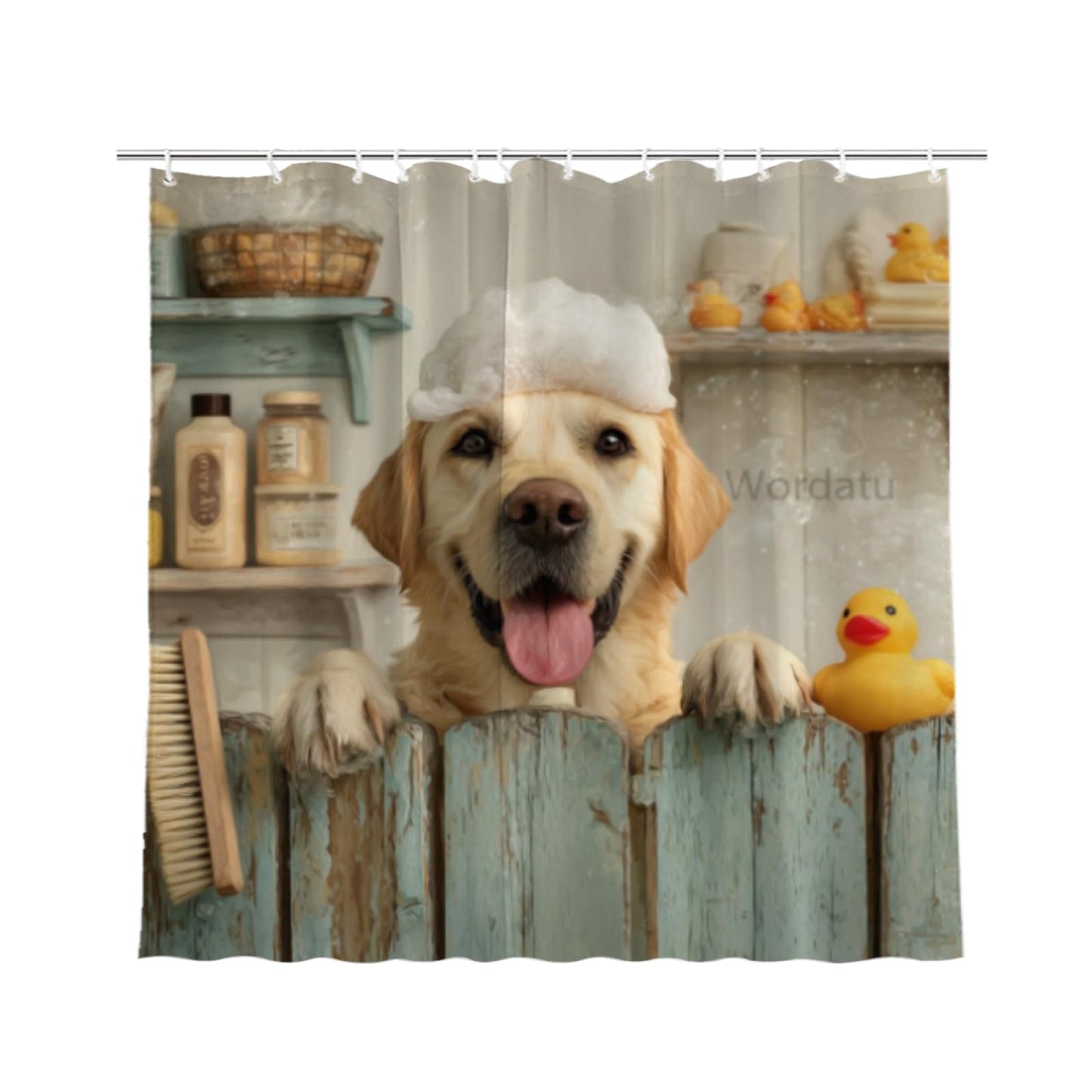 Wordatu Funny Labrador Retriever Farmhouse Shower Curtain Bathroom 72X72 Inch Rustic Pet Animal Country Bathroom Set Accessories Decor with 12 Hooks