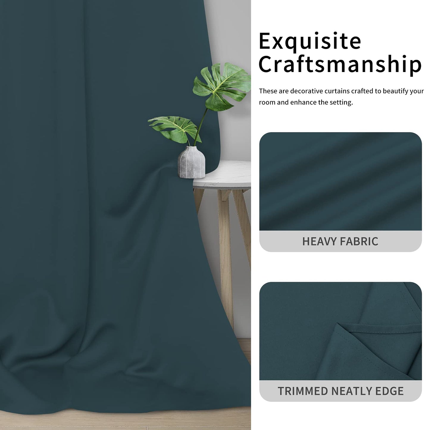 Easy-Going Blackout Curtains for Bedroom, Solid Thermal Insulated Grommet and Noise Reduction Window Drapes, Room Darkening Curtains for Living Room, 2 Panels(42x63 in, Bluestone)