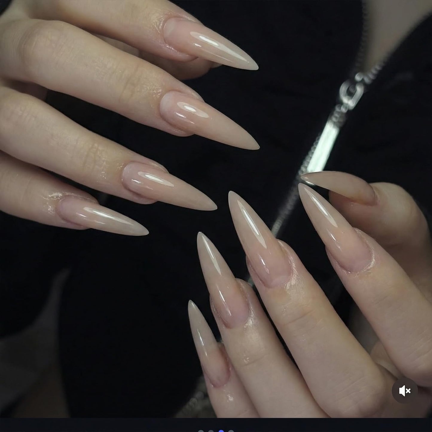 SINHOT Stiletto Press on Nails - Long Fake Nails, Glossy Finish, Nude Natural Design, DIY Artificial False Nail Art - 24 Pcs Nail Kit with Glue