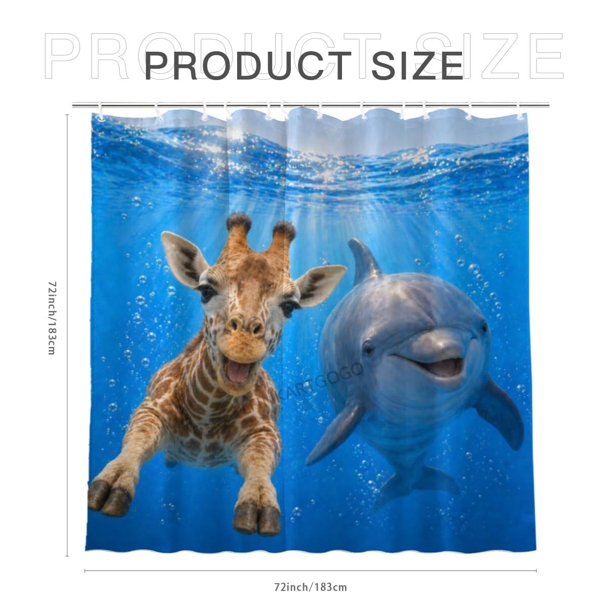 LFINKARTGOGO Ocean Giraffe Shower Curtain 72x72 with 12 Hooks Underwater Animal Dolphin Waterproof Washable Polyester Bath Curtain for Home Hotel Decor