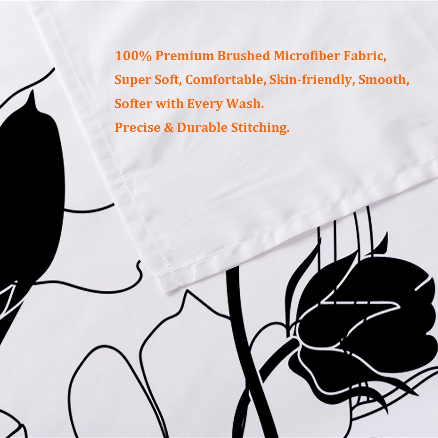 INTOMENG Black and White Floral Sheets Queen Flower Aesthetic Bed Sheets Full Soft Deep Pocket Queen Sheet Set - 1pc Flat Sheet, 1pc Fitted Sheet, 2pc Pillowcases Flowers Ultra Soft