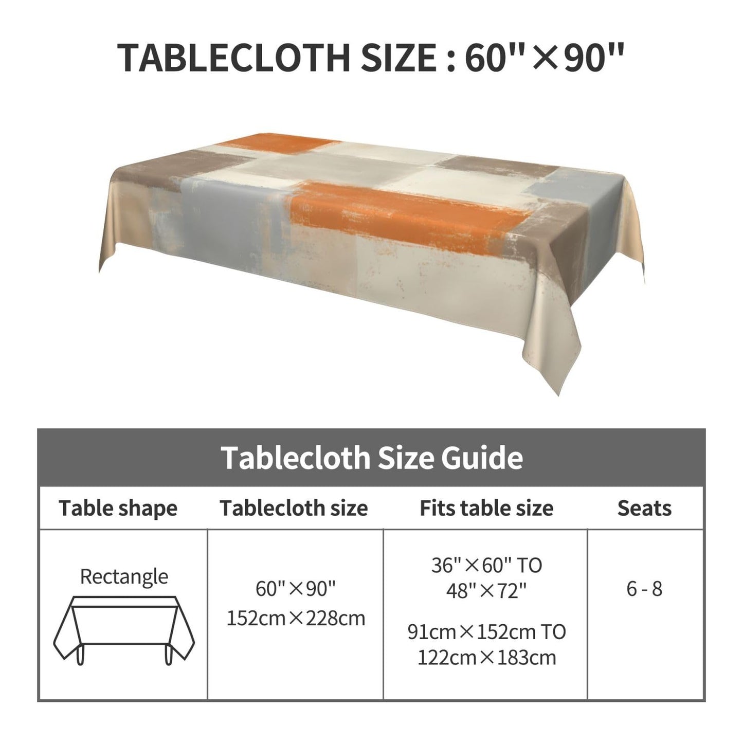 mutakin Orange Grey Abstract Rectangle Tablecloth Waterproof Geometric Table Cloth Washable Table Cover for Decoration Kitchen Dining Room 60x90 Inch