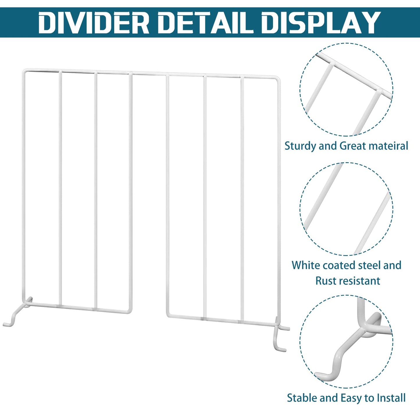 Sawysine 20 Pack Wire Closet Shelf Dividers - 12 Inch Vertical Organizer for Clothes, Purse, Book Storage - Metal Wire Shelving for Bedroom