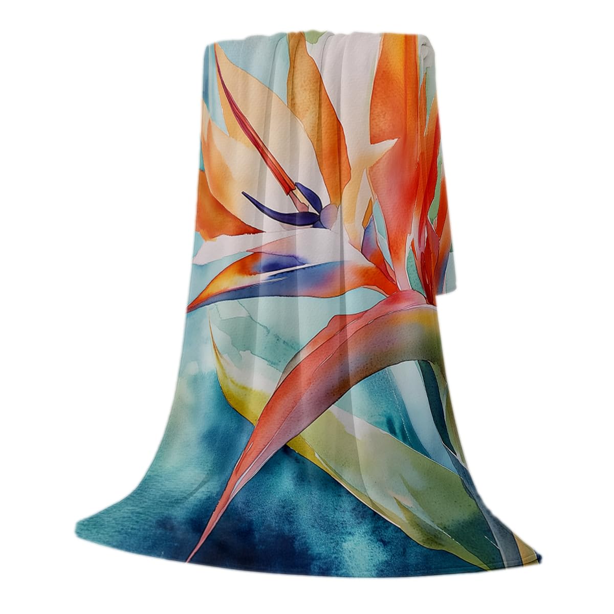 HUNXIAOJ Tropical Flower Blanket Bird Paradise Blanket Tropical Floral Bird Decor Soft Cozy Flannel Jungle Floral Throw Paradise Flower Gifts for Women Girls Adults 49"x59"