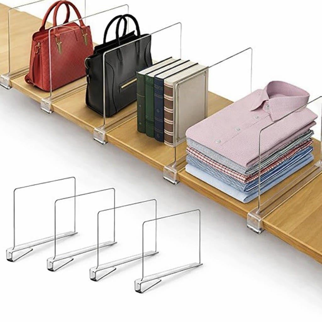 HIGH & SKY 4 Pack Acrylic Shelf Dividers for Closet Organization – Clear Adjustable Closet Shelf Separators for Clothes, Handbags & Towels – Durable Acrylic Shelf Dividers for Neat Shelves & Storage