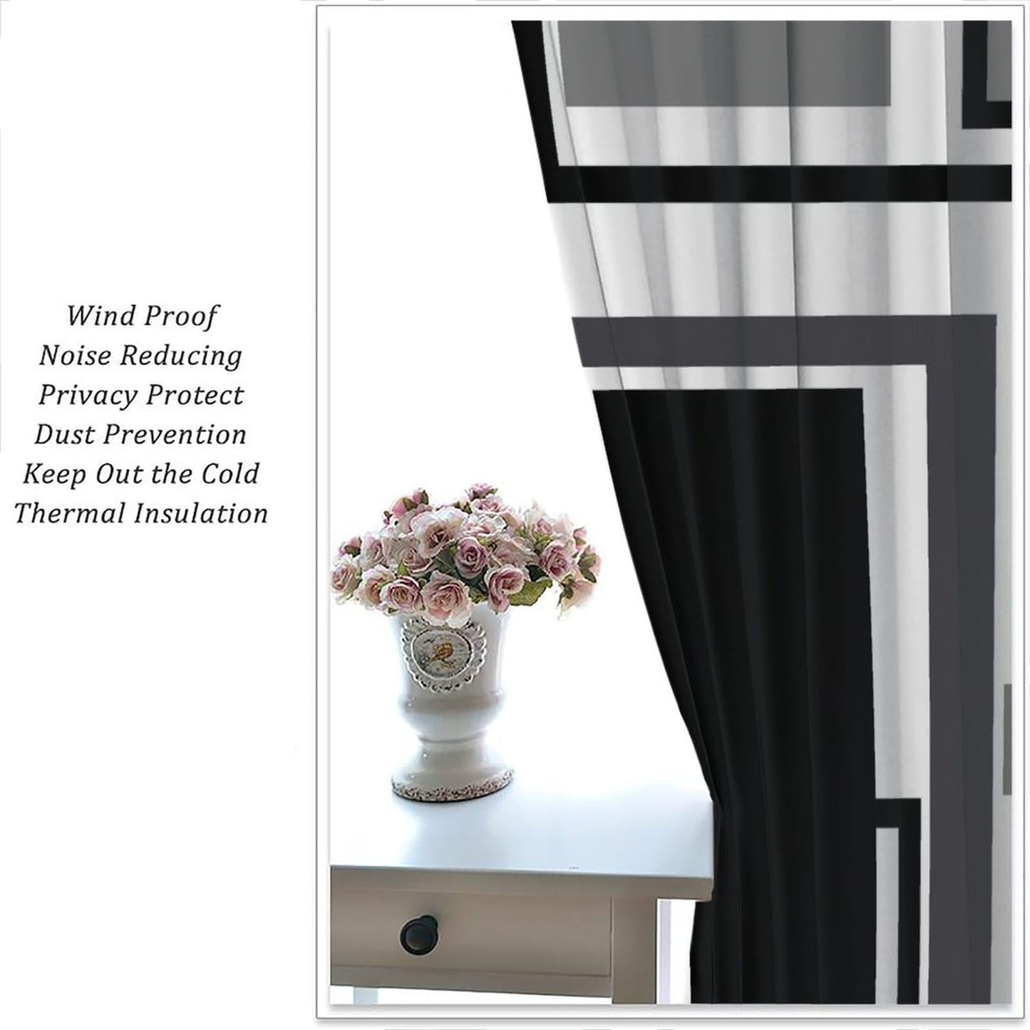 Black and White Curtains Modern Geometric Gray Abstract Black and Grey Blackout Rod Pocket Curtains for Bedroom Living Room Kitchen Decor Thermal Insulated Window Drapes 2 Panel Set 42x45 Inch