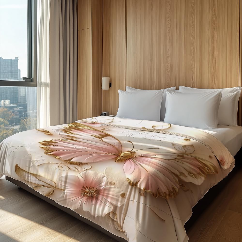 HUNXIAOJ Butterfly Print Throw Blanket Floral Butterfly Blanket Insect Throw Warm Soft Flannel for Adults Bed Sofa Couch (50 in x 60 in)