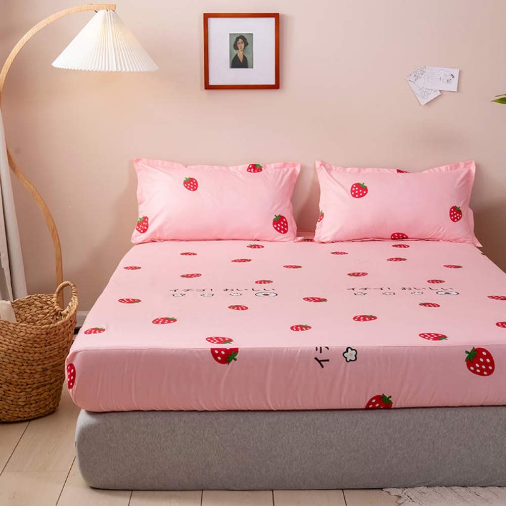 Kids Fitted Sheet Twin Size Girls Cute Strawberry Bedding Set for Children Bedroom Decor Girly Cartoon Fruit Print Bed Sheet Set Lovely Pink Bed Cover with 1 Pillow Cases,Flat Sheet not Included