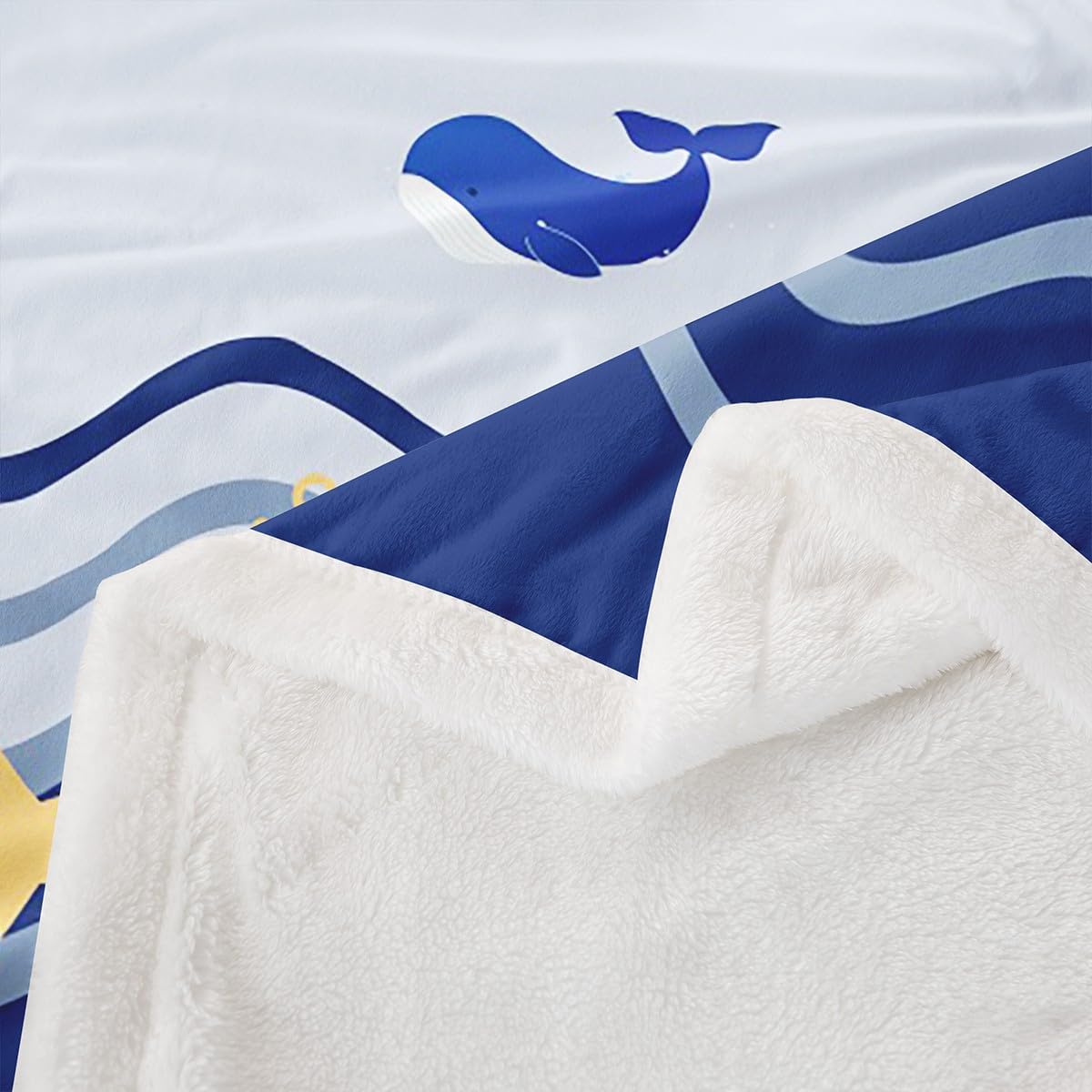 Nautical Sherpa Sailboat Printed Fleece Throw Blanket - Ocean Themed Plush Fuzzy Blanket for Bed, Sofa, Couch - Kids Sea Adventure - 40"x50"