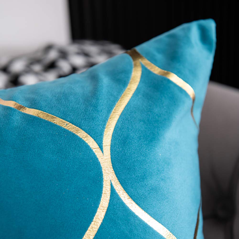DEZENE 20x20 Inch Gold Velvet Throw Pillow Covers: 2 Pack Square Decorative Pillow Cases for Bedroom Sofa Couch Living Room, Turquoise