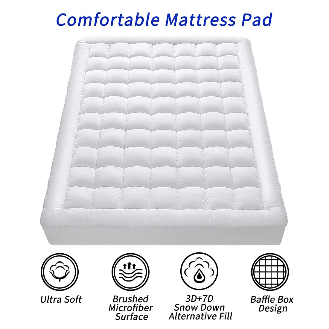 GERHOME Twin XL Size Quilted Fitted Mattress Pad Cover with Deep Pocket Fitted 8" - 21", Ultra Soft and Comfortable, Breathable (White, Twin XL)
