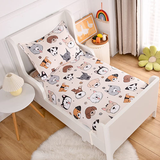 KWLOVER 2PCS Cute Puppy Patterns Soft Bed Fitted Sheet and Pillowcase Set,Doggy Doggies Pattern Printed Sheets for Kids Boys Teens Full Size Bed
