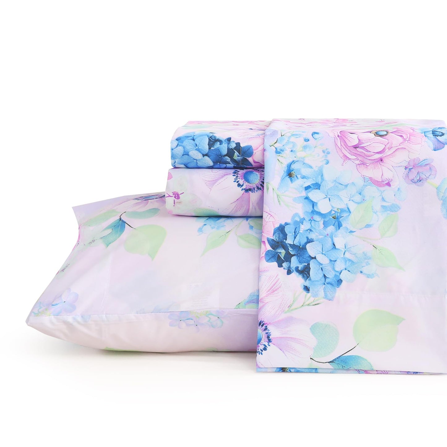 JSD Purple Hydrangea Floral Sheet Set Full Size, 4 Piece Soft Spring Printed Microfiber Bed Sheets Deep Pocket