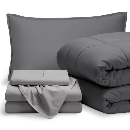 Bare Home Bed-in-A-Bag 5 Piece Comforter & Sheet Set - Twin XL - Goose Down Alternative - Ultra-Soft 1800 Premium Bedding Set (Twin XL, Grey/Light Grey)